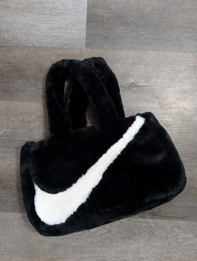 Nike Sportswear Faux Fur Tote Bag Purse Black White Fuzzy No Strap LIKE NEW
